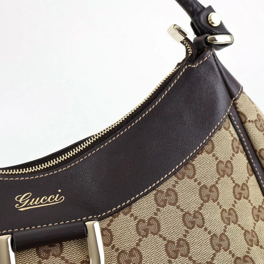 Gucci GG Canvas Hobo Bag Shoulder Tote Handbag Beige Brown Leather One - Picture 5 of 11